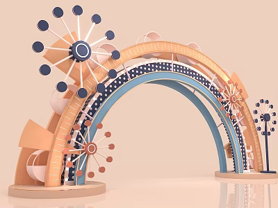 Decorative Archway Featuring Ferris Wheel Elements Colorful Decorative Wheels And Geometric Shapes 3d model