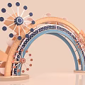 Decorative Archway Featuring Ferris Wheel Elements Colorful Decorative Wheels And Geometric Shapes