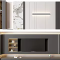 Modern TV Console Interior Design With Marble Wall LED Strip Light And Storage Cabinets