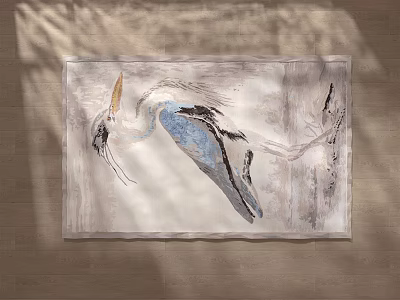 Square Area Rug With Heron Design Gray Blue Artistic Pattern For Living Room Floor 3d model