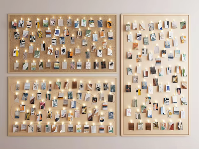 Wooden Frames Photo Wall Decor With String Lights And Multiple 3d model