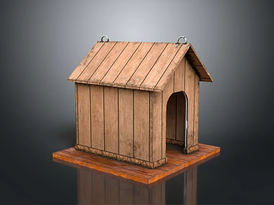 Wooden Dog House Structure With Sloped Roof Wooden Planks And Platform Base 3d model