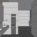 Spacious Modern Public Restroom Interior With White Sinks Mirrors Black Hand Dryer Stalls