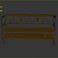 Light Brown Wooden Bench With Carved Backrest And Storage Drawer On Dark Background With Reflection