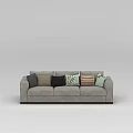 Comfortable Gray Sofa With Multiple Colorful Patterned Pillows In Living Room 3d model