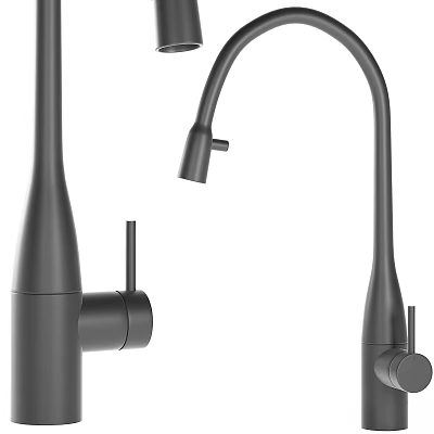 Sleek Black Modern Faucet Design With Curved Spout And Handle Details 3d model