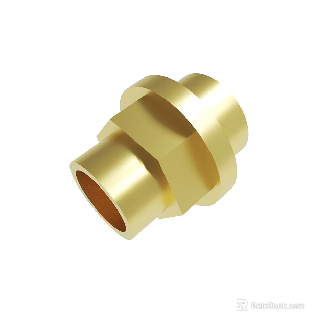 Golden Brass Hexagonal Fitting With Cylindrical Body And Threaded Connection 3d model 