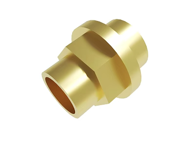 Golden Brass Hexagonal Fitting With Cylindrical Body And Threaded Connection 3d model