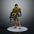 Game Movie Character Wearing Green Helmet and Yellow Armor Holding Weapon Standing on White Platform