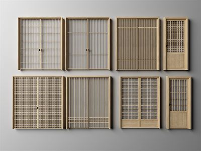 Japanese-style sliding door 3d model