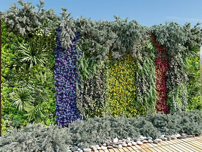 Living Plant Wall Featuring Colorful Purple Yellow Red Plants Vibrant Greenery And Decorative Outdoor Design 3d model