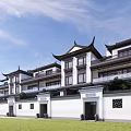 Chinese Style Townhouse Exterior With White Walls Black Tiles And Courtyard Design