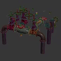 Industrial Red and Silver Pipes System With Valves and Mechanical Connections