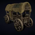 Vintage Old Wooden Wagon with Canvas Cover and Large Wooden Wheels