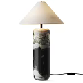 Modern Marble Table Lamps with Black and White Textured Base and Beige Fabric Shade