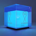 Public Facility Blue Transparent Cube With Illuminated Sign Featuring Crepes CAKE And Fan Shaped Design
