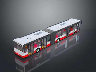 White and Red Articulated Bus with Large Windows Sliding Doors and Seats 3d model