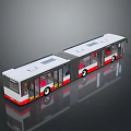 White and Red Articulated Bus with Large Windows Sliding Doors and Seats