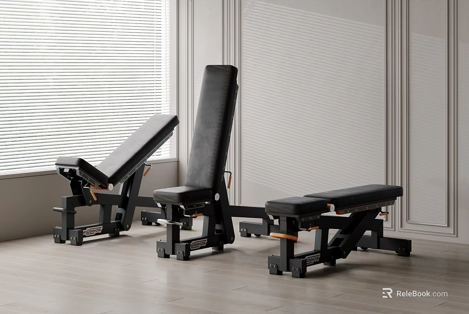 Black Adjustable Fitness Benches For Home Gym Workout Equipment Setup 3d model 