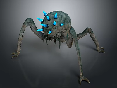 Game Movie Character Menacing Fantasy Creature With Many Legs Blue Spiked Back And Glowing Eyes 3d model