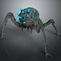Game Movie Character Menacing Fantasy Creature With Many Legs Blue Spiked Back And Glowing Eyes