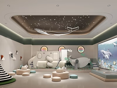 Indoor Children's Playground With Slide Whale Decoration Colorful Soft Interactive Safe Play Areas 3d model