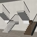 Modern Stairs With Glass Railings And White Wooden Steps In Interior