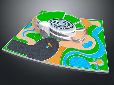 3D Recreational Area Plan With Spiral Structure Waterways Lawns And Colored Functional Zones 3d model