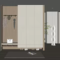 Modern White Shoe Cabinet With Coat Rack Bench And Umbrella In Minimalist Entryway