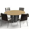 Modern Round Wooden Dining Table Set With Leather Chairs And Metal Legs