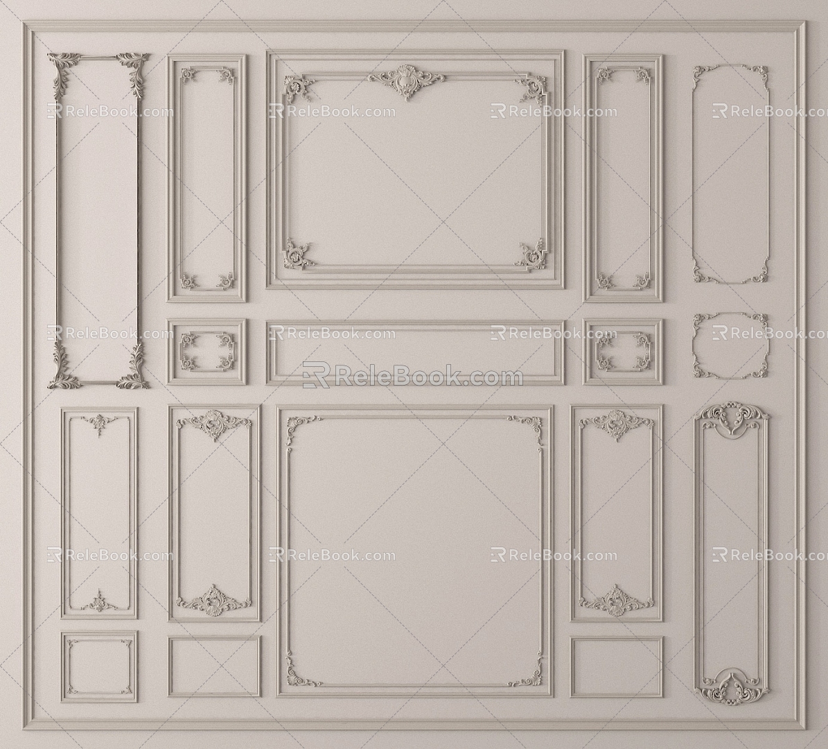 French background wall Gypsum line wall panel carved background wall 3d model