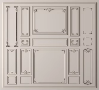 French background wall Gypsum line wall panel carved background wall 3d model