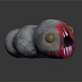 Giant Gray Segmented Creature With Big Round Eye Open Mouth And Sharp White Teeth