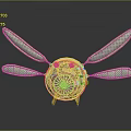 Metallic Astronautic Device Featuring Four Propulsion Blades And Central Mechanical Engine Structure