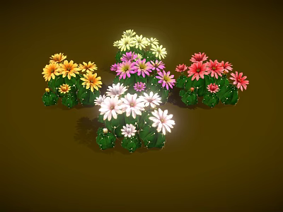Colorful Mixed Flowers in Various Colors with Green Leaves Growing in Lush Clusters 3d model