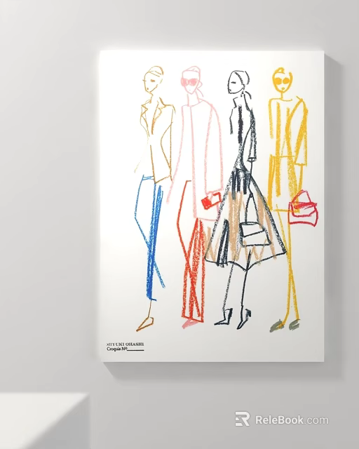 Fashion Design Sketches With Colorful Line Drawings Of Female Figures And Outfits 3d model 