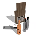Wooden Wine Storage Rack with Clear Glass Bottles and Stemmed Wine Glasses