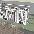 Modern Multi Storey Office Building Exterior With Emblem And Numerous Windows