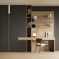 Modern Minimalist Home Office Desk With Chair Bookshelf And Decorative Items