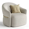 Modern Single Sofa With Beige Accent Pillows Curved Armrests And Golden Trim In Textured Fabric