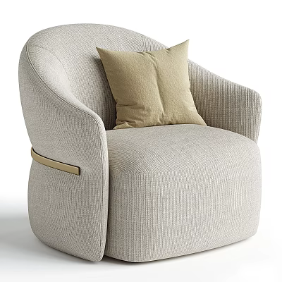 Modern Single Sofa With Beige Accent Pillows Curved Armrests And Golden Trim In Textured Fabric 3d model