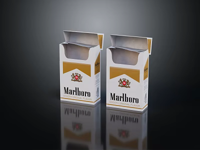 Two Open Marlboro Cigarette Packs On Black Background With Reflection 3d model
