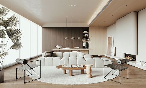 Japanese Living Room Log Minimalist Living Room 3d model