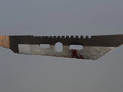 Tactical Military Knife With Serrated Blade Blood Stains And Wooden Handle Design 3d model