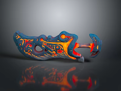 Lava Inspired Mythical Weapon with Blue Red Orange Flames Intricate Patterns and Glowing Details 3d model