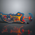 Lava Inspired Mythical Weapon with Blue Red Orange Flames Intricate Patterns and Glowing Details