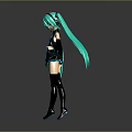Stylish Anime Character With Turquoise Twin Tails Black Blue Outfit Short Skirt Knee High Boots