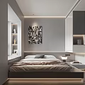 Modern Tatami Bedroom Interior Design With Built in Cabinets Decorative Artwork And Recessed Lighting