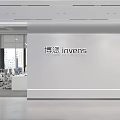 Bright Modern Minimalist Office Reception Area With Custom Brand Logo Wall And Spacious Open Workspace