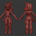 3D Teal Haired Character Wearing Goggles White Top Brown Pants Green Boots Front Back View